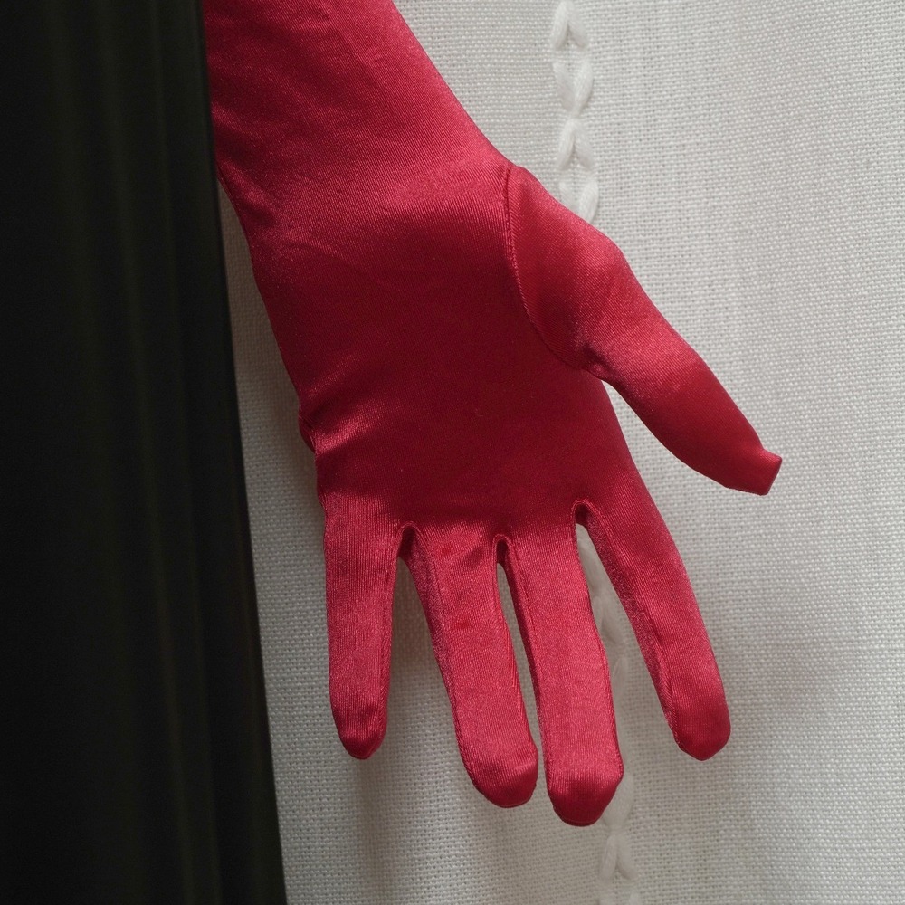 Red Satin Opera Gloves Over‎ the Elbow Long Formal Evening Stretch Bridal Prom - Picture 4 of 4